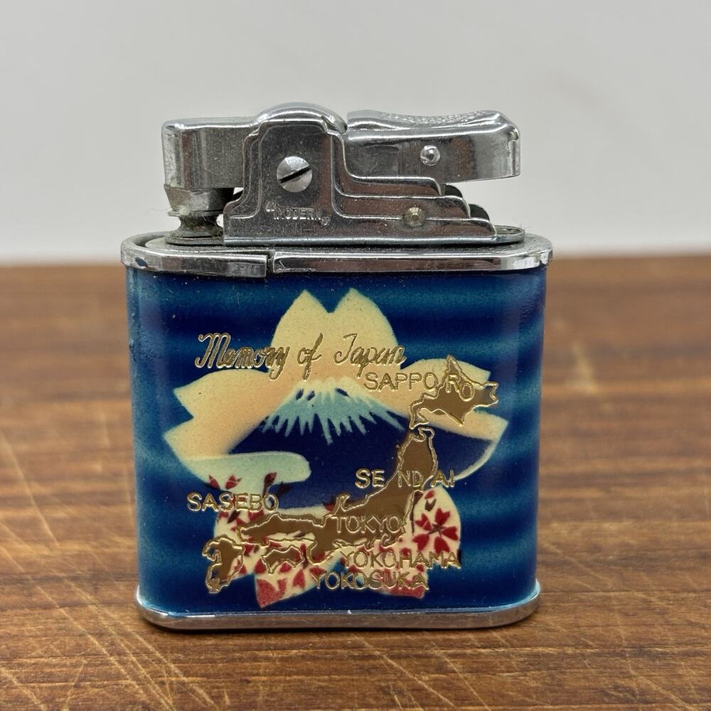 Vintage Modern Lite Standard Lighter Japan Map Volcano Tokyo #1005